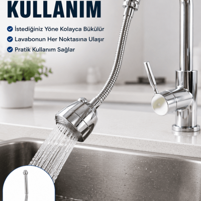 Krom Musluk Uzatma Aparatı  360° Dönebilen Su Tasarruflu Lavabo Fıskiyesi
