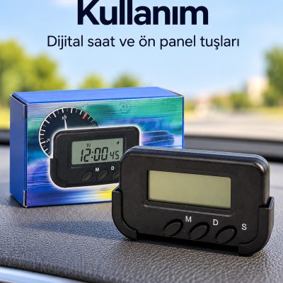Kronometreli Oto Saat Alarm ve Dijital Ekranlı