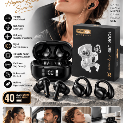 Küpe Tasarımını Sevenlere 4 Kulaklıklı Bluetooth Kulaklık Seti Kulağa Girmeyen Tasarım