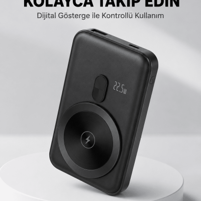LCD Ekranlı Kablosuz Powerbank Type C ve USB Çıkışlı Yeni Nesil
