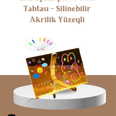 LED Aydınlatmalı Şeffaf Mesaj Tahtası – 30x20 cm, Neon Etkili Yazılar İçin Tasarlandı