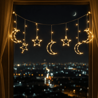 LED Işıklı Ay Yıldız Ramazan Dekoru İç Mekan Süsleme Aydınlatması
