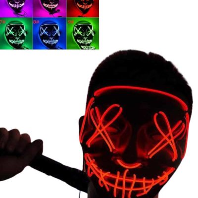 Led Işıklı Neon Maske Cadılar Bayramı Maskesi Korkunç Korku Maskesi
