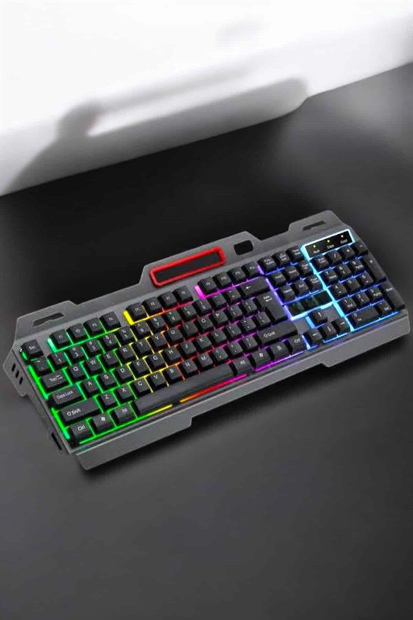 Led Işıklı Oyuncu Klavye Usb Girişli RGB Işıklı Q Klavye Mouse Hediyeli