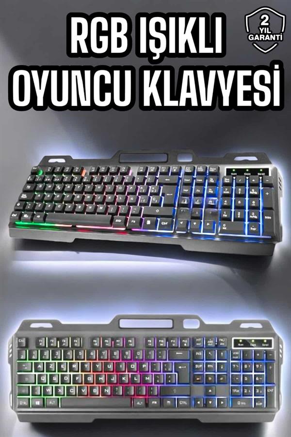 Led Işıklı Oyuncu Klavye Usb Girişli RGB Işıklı Q Klavye Mouse Hediyeli