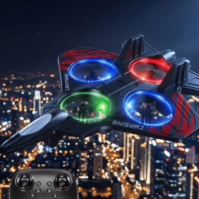 LED Işıklı Uzaktan Kumandalı Drone Fighter Jet Tasarımlı 360 Derece Dönebilen Oyuncak Uçak