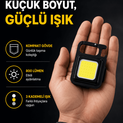 LED Mini Anahtarlık Fener – 1000 Lümen Güçlü Işık ve USB Type-C Şarjlı Yeni Nesil
