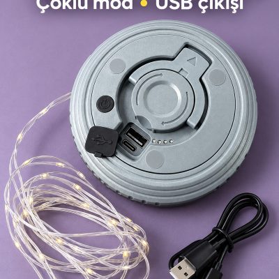 LED Şeritli Kamp Işığı Type C Şarj Girişli