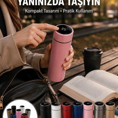LED Sıcaklık Ölçerli 250 ml Yalıtımlı Termos Şişe Yeni Nesil