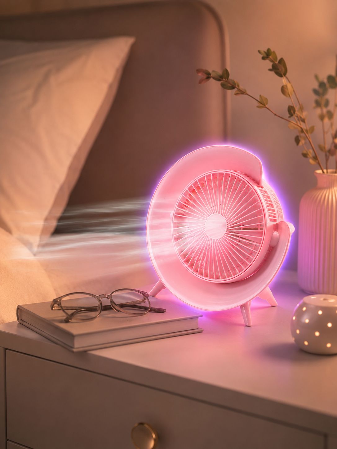 Gece Lambası Özellikli Şarjlı Mini Masaüstü Fan