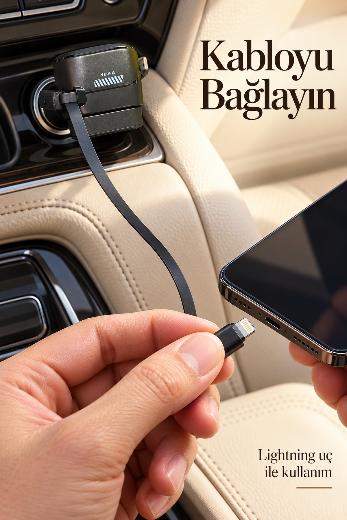 Uzayabilen Yassı Kablolu Çakmaklık Şarj Cihazı Type C ve Lightning