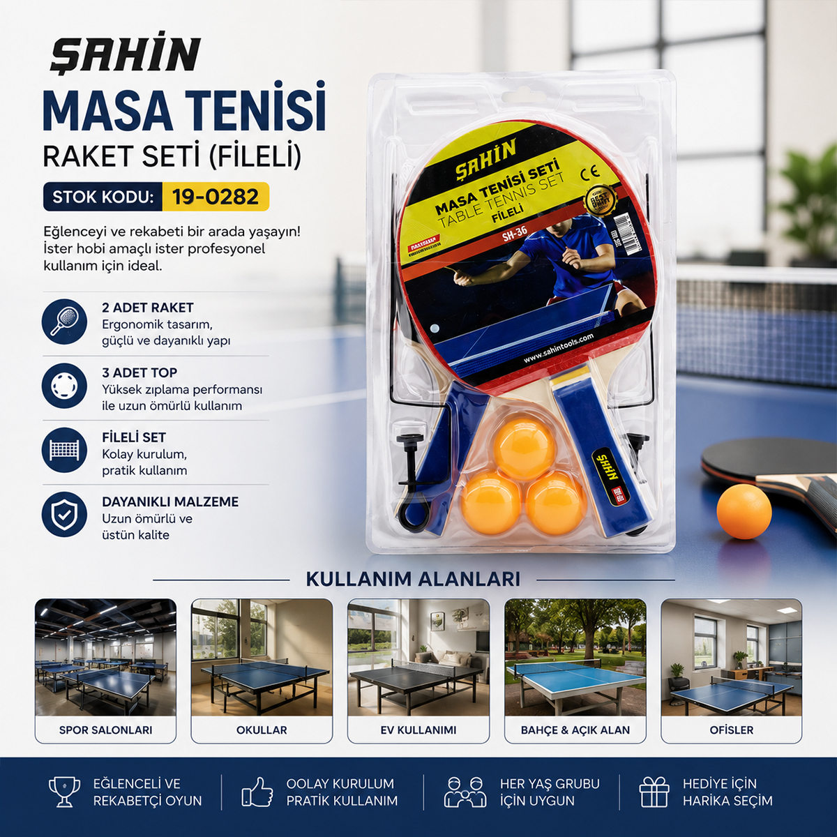 Masa Tenisi Pinpon Raket Seti - 2 Raket 3 Top Ayaklı Fileli