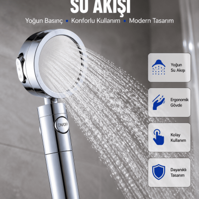 Masaj ve Yağmur Modlu Su Tasarruflu Duş Başlığı