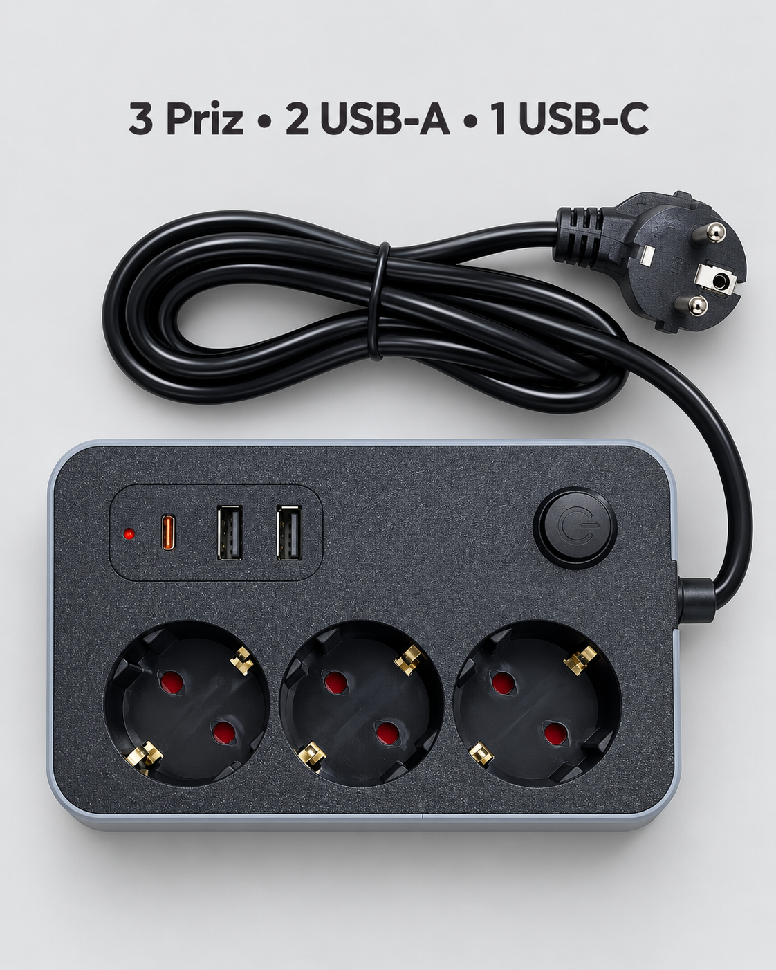 Ev ve İş Yerleri İçin Açma Kapama Düğmeli USB ve Type C Bağlantılı Çoklu Uzatma Prizi