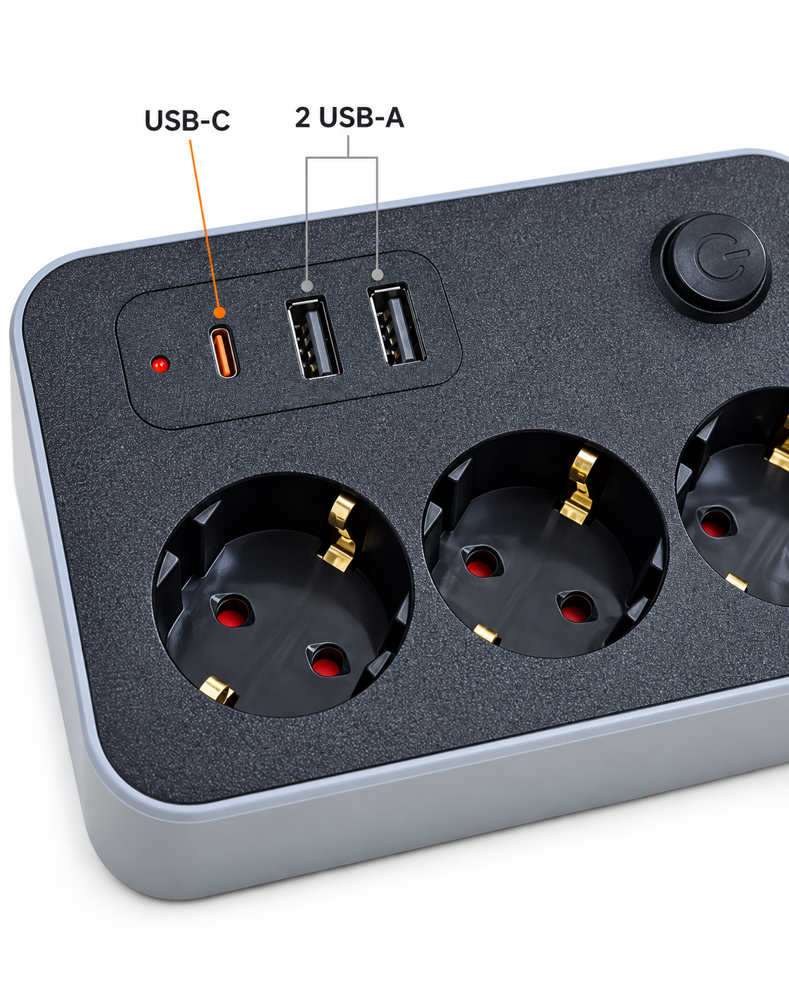 Ev ve İş Yerleri İçin Açma Kapama Düğmeli USB ve Type C Bağlantılı Çoklu Uzatma Prizi