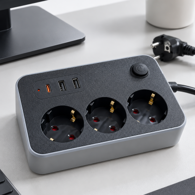 Ev ve İş Yerleri İçin Açma Kapama Düğmeli USB ve Type C Bağlantılı Çoklu Uzatma Prizi