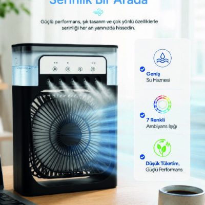 Masaüstü Püskürtmeli Serinletici Fan 5 Sisleme, 3 Fan Hızı, 7 Renk Ambiyans Işığı