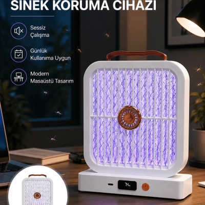 Masaüstü Şarjlı Elektrikli Sinek Öldürücü UV Teknolojili Beyaz Cihaz
