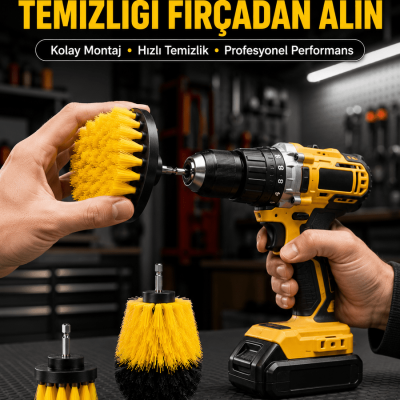 Matkap Uyumlu Temizlik Fırçası Seti 3’lü Çok Amaçlı