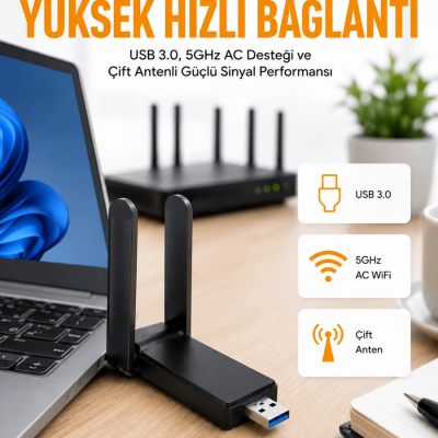 Mbps Wifi Alıcı Kablosuz Wifi Adaptörü Çift Band Çift Antenli Yeni Nesil