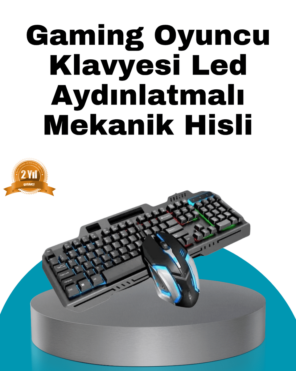 Mekanik Oyuncu Seti – LED Işıklandırma ve Ergonomik Mouse