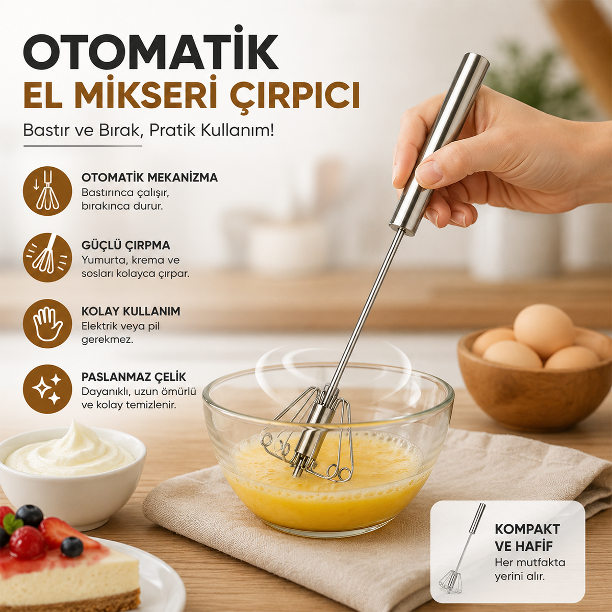 Metal el mikser çırpıcı (Otomatik bas-bırak)