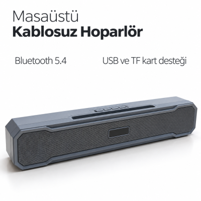 Metal Izgara Ön Yüzeyli Uzun Gövdeli USB Destekli Kablosuz Masaüstü Hoparlör