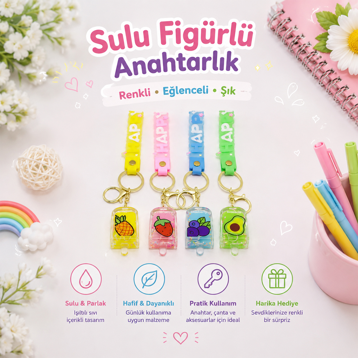 Mika kristal anahtarlık altın kulplu