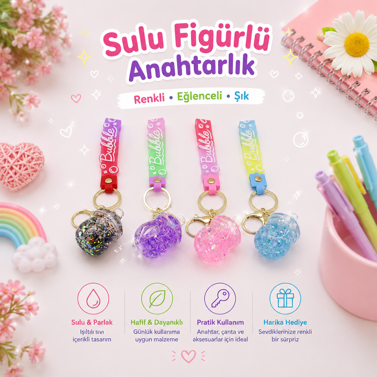 Mika kristal anahtarlık altın kulplu