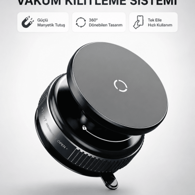 Mıknatıslı Araç Telefon Tutucu Vakum Teknolojili 360° Ayarlanabilir