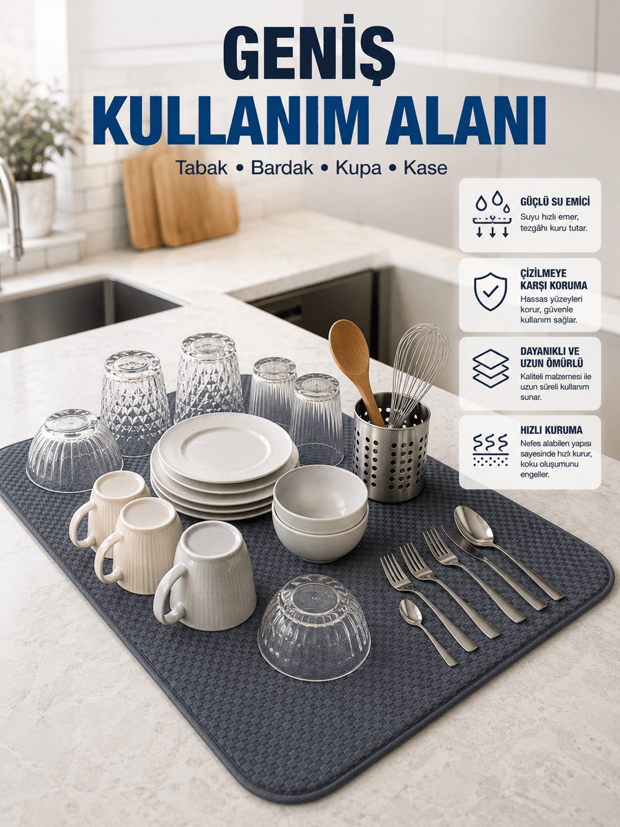 Mikrofiber Bulaşık Kurutma Matı Yüksek Su Emici Mutfak Kurutma Örtüsü