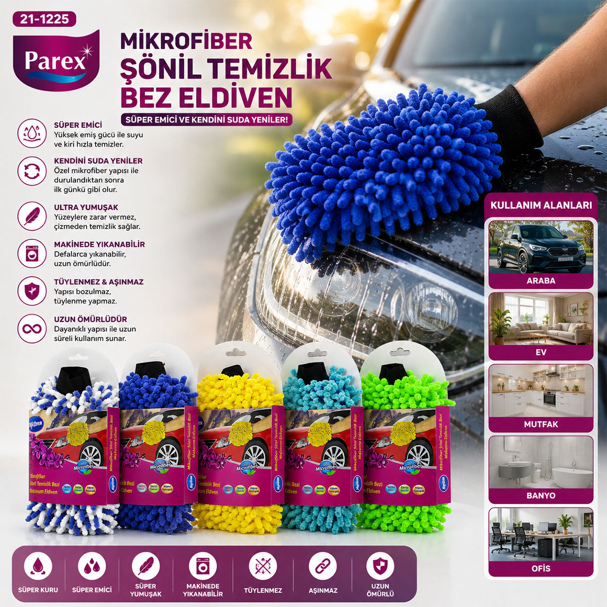 Mikrofiber Şönil Oto Yıkama Eldiveni