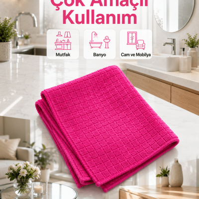 Mikrofiber Temizlik Bezi 40x40 cm Pembe İz Bırakmayan Çok Amaçlı Temizlik Bezi