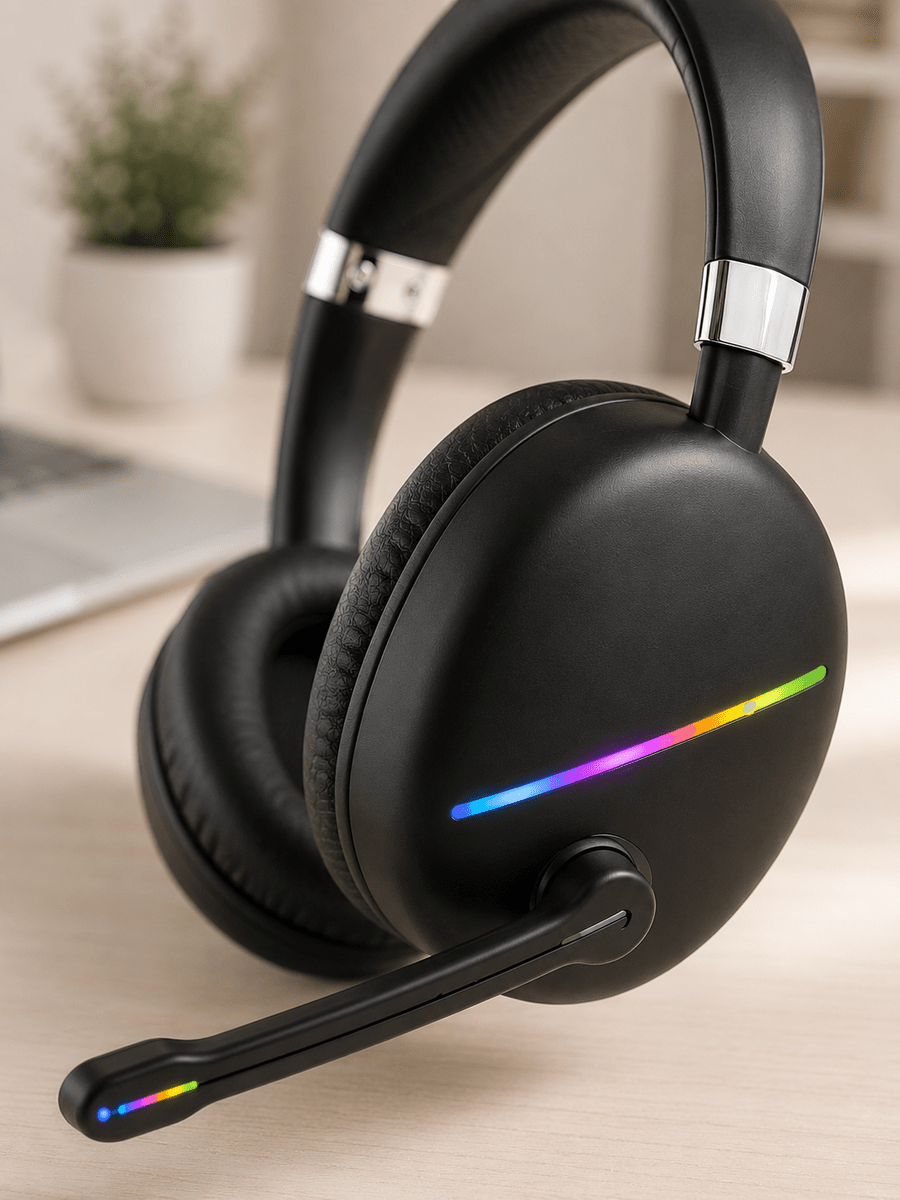 Bluetooth 5.0 Kablosuz Kulak Üstü Kulaklık Mikrofonlu RGB Aydınlatmalı