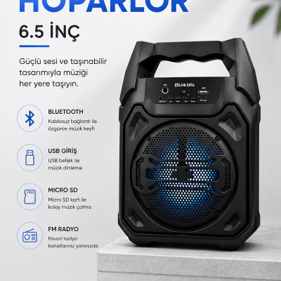Mikrofonlu Bluetooth Ses Sistemli USB, Micro SD, FM ve Uzun Pil Ömrü