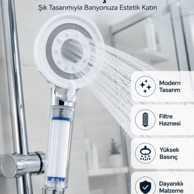 Mineral Taşlı Filtreli Duş Başlığı Güçlü Su Basınçlı Banyo Başlığı