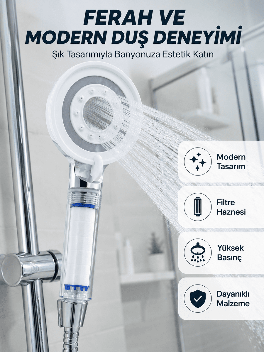 Mineral Taşlı Filtreli Duş Başlığı Güçlü Su Basınçlı Banyo Başlığı