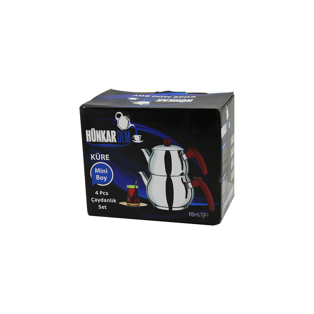 Mini Çelik Çaydanlık Seti 0.75L+1.35L Kendinden Süzgeçli Bakalit Kulplu