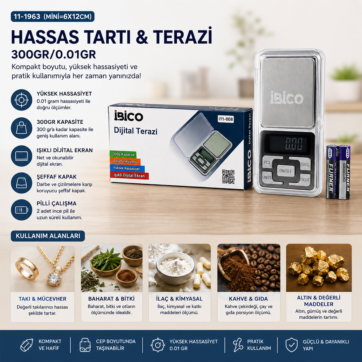 Mini Hassas Terazi 300g/0.01g Şeffaf Kapak