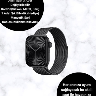 Mini Series 10 Akıllı Saat | 3 Kordon + Bileklik Hediyeli, Tüm Telefonlarla Uyumlu