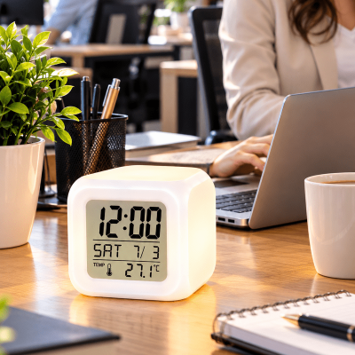 Modern Tasarımlı Küp Saat LED Aydınlatmalı Dijital Alarm Saati