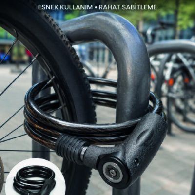 Motosiklet, Bisiklet ve Elektrikli Scooter İçin Ağır Hizmet Tipi Çelik Halat Kilidi