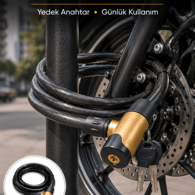 Motosiklet, Bisiklet ve Elektrikli Scooter İçin Ağır Hizmet Tipi Çelik Halat Kilidi