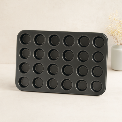 Muffin Kek Kalıbı 24 Bölmeli Siyah Metal