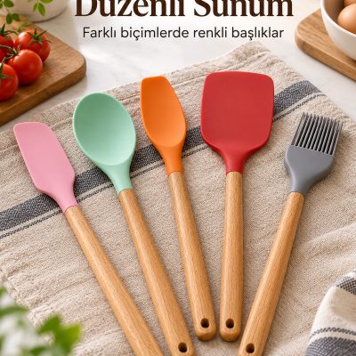 Mutfak Spatula Seti Farklı Biçimlerde Renkli Başlıklar