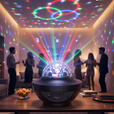Müzikli RGB Disko Lambası Bluetooth Hoparlörlü Renkli Parti Işığı USB TF Kart Girişli