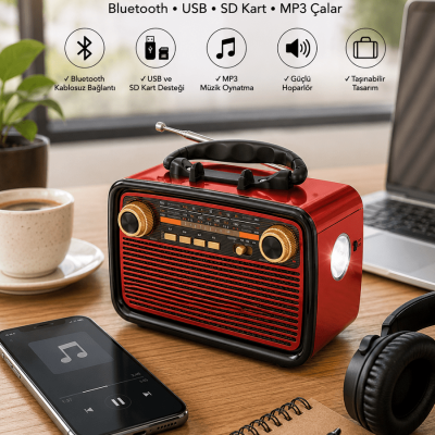 Nostaljik Radyo Bluetooth Bağlantılı Müzik Kutusu Ahşap