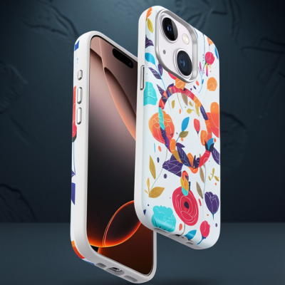 Onegif Apple İphone 15 Plus Flower Series Magsafe Kapak - Beyaz
