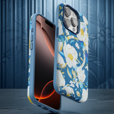 Onegif Apple İphone 15 Pro Flower Series Magsafe Kapak - Mavi