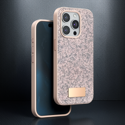 Onegif Apple İphone 15 Pro Max Bright Simli Kapak - Pembe